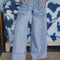 Wide Leg Drawstring Raw Hem Jeans