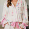 Bow Printed Collared Neck Top and Drawstring Shorts Lounge Set