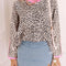 Leopard Print Contrast V Neck Varsity Stripe Detail Long Sleeve Top