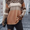 Plus Size Leopard Print Color Block Long Sleeve T-Shirt