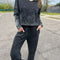 Full Size Washed Round Neck Top and Drawstring Pants Set Plus Size
