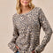 BiBi Leopard Print Washed Waffle Thermal Top with Thumb