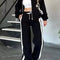 Full Size Contrast Stripe Zip Up Jacket and Pants Set Plus Size
