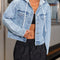 Hooded Drawstring Cropped Denim Jacket