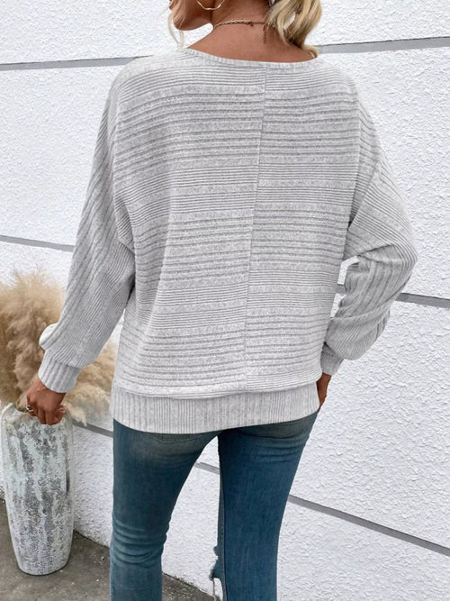 Ribbed Round Neck Long Sleeve Top