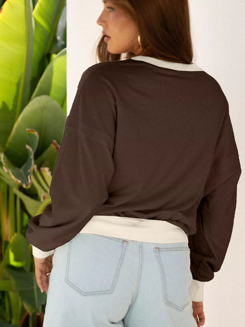 Raw Edge Flower Patch Drop Shoulder Casual Top