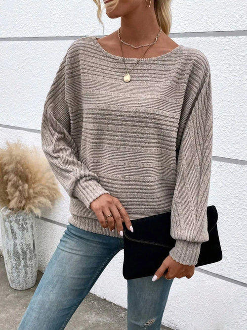 Ribbed Round Neck Long Sleeve Top