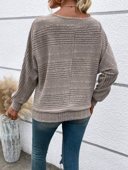 Ribbed Round Neck Long Sleeve Top