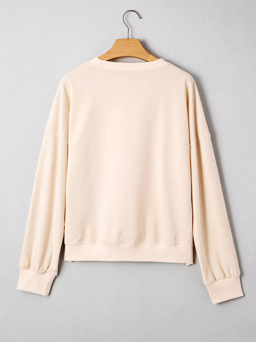 Raw Edge Flower Patch Drop Shoulder Casual Top