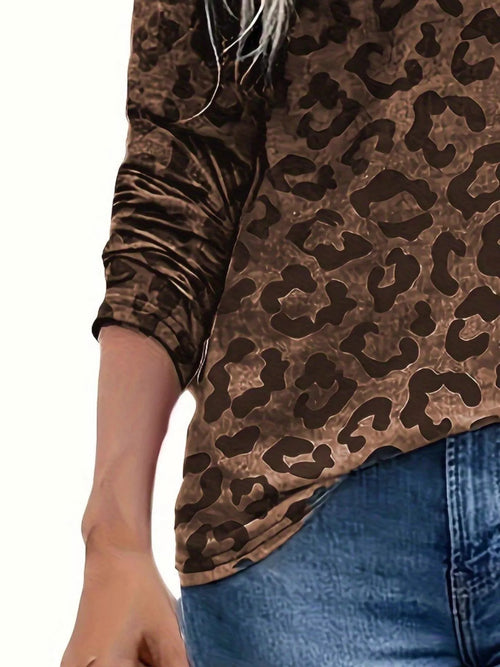 Leopard V-Neck Long Sleeve T-Shirt
