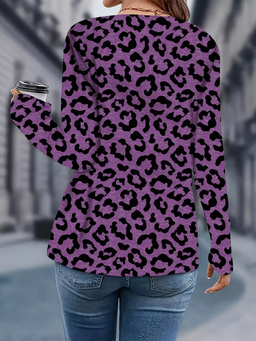 Leopard V-Neck Long Sleeve T-Shirt
