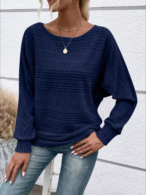 Ribbed Round Neck Long Sleeve Top