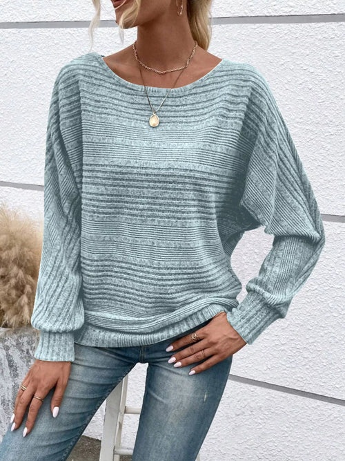 Ribbed Round Neck Long Sleeve Top