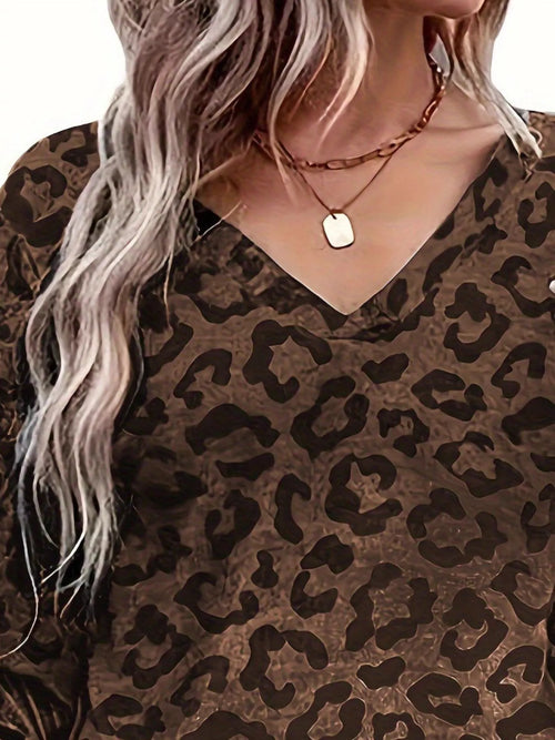 Leopard V-Neck Long Sleeve T-Shirt
