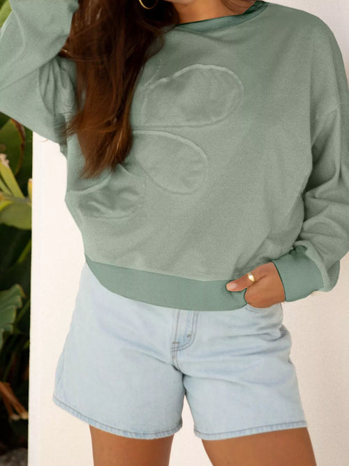 Raw Edge Flower Patch Drop Shoulder Casual Top