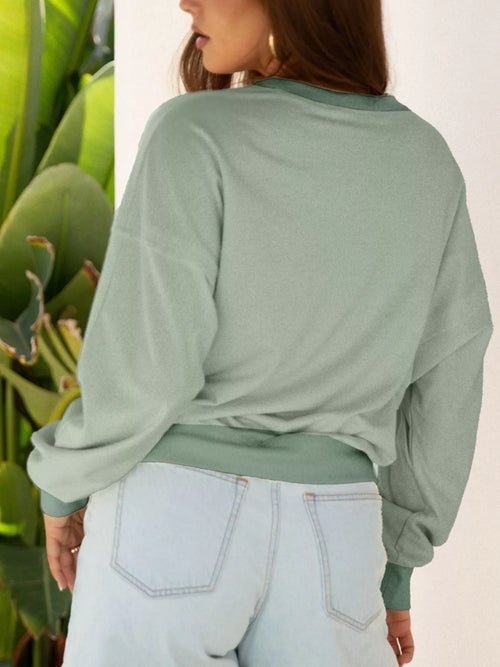 Raw Edge Flower Patch Drop Shoulder Casual Top