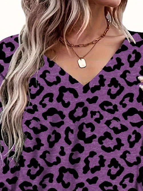 Leopard V-Neck Long Sleeve T-Shirt