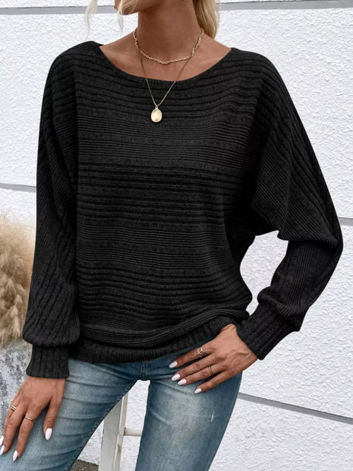 Ribbed Round Neck Long Sleeve Top