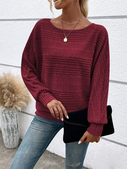 Ribbed Round Neck Long Sleeve Top