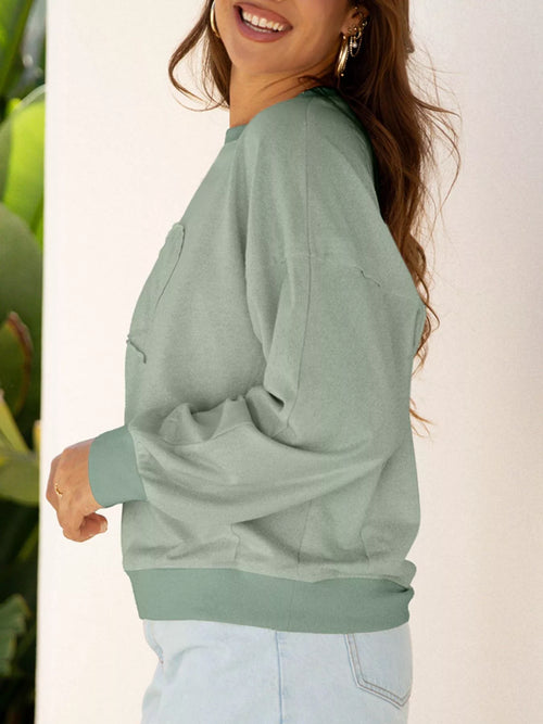 Raw Edge Flower Patch Drop Shoulder Casual Top