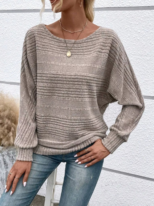 Ribbed Round Neck Long Sleeve Top