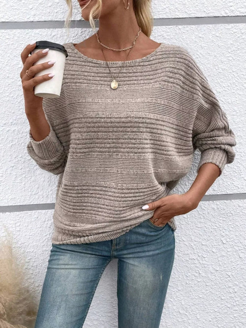 Ribbed Round Neck Long Sleeve Top