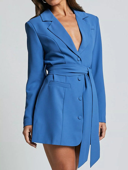 Lapel Collar Tie Waist Blazer